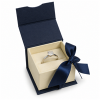 Dark Blue Magnetic Ribbon Ring Box with Ring and Cream Insert