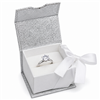Silver Magnetic Ribbon Ring Box with White Satin Bow and White Insert