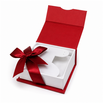 Red Magnetic Ribbon Earring & Pendant Gift Box with White Insert