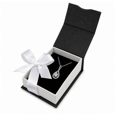 Black Magnetic Ribbon Pendant & Earring Gift Box with Black Foam Insert