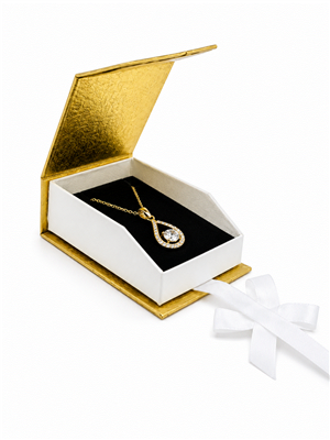 Gold Magnetic Ribbon Pendant & Earring Gift Box with Black Foam Insert