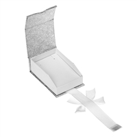Silver & White Magnetic Ribbon Pendant & Earring Gift Box with White Foam Insert