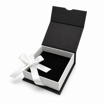 Black Magnetic Ribbon Pendant Gift Box with Black Foam Insert