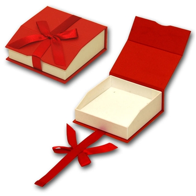 Red Magnetic Ribbon Pendant Gift Box with White Foam Insert