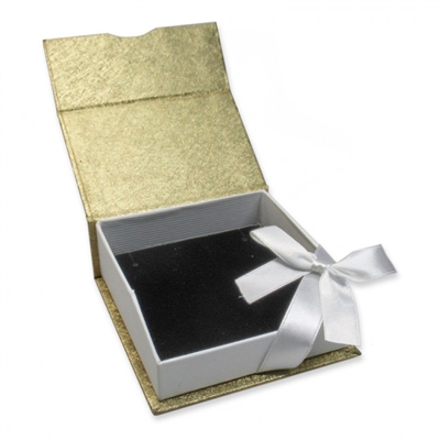 Gold Magnetic Ribbon Pendant Gift Box with Black Foam Insert