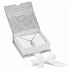 Silver Magnetic Ribbon Pendant Gift Box with White Foam Insert