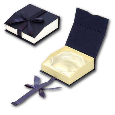 Navy Blue Magnetic Ribbon Bangle & Watch Gift Box with Cream Insert