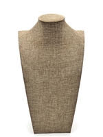 ND-1106N-N3 Burlap Curved Jewelry Necklace and Chain Display Bust, 13" Tall