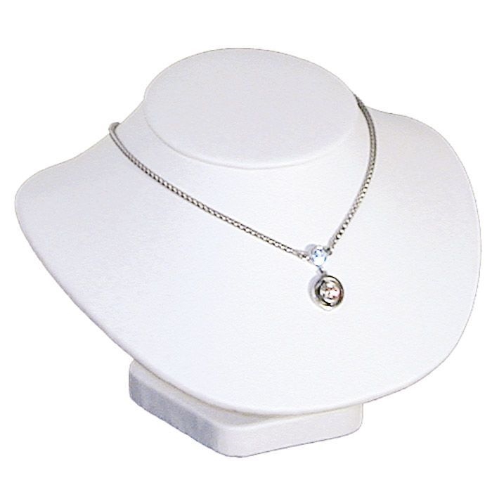 Lot of 2 White Leatherette Low Profile Jewelry Necklace Display Bust Stand 