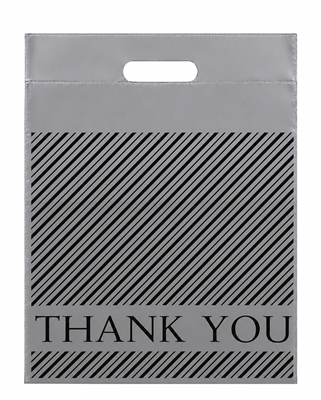 Silver and Black Thank You Die Cut Plastic Shopping Bag 12 x 15