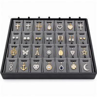PT1228 (87R) Steel Gray & Black Faux Leather 28-Charm & Pendant Display Tray with Removable Pads