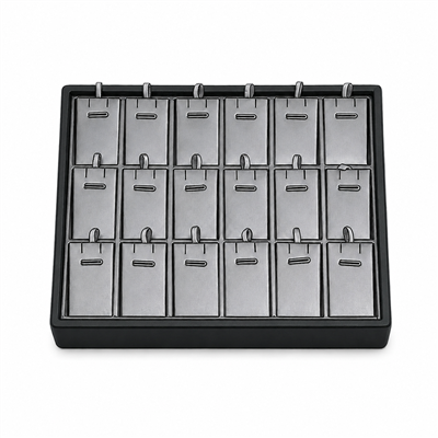 Steel Grey and Black Faux Leather Pendant Earring Stackable Tray with 18 Pads