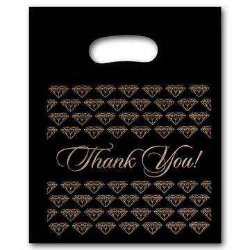 Black and Gold Thank You Die Cut Plastic Shopping Bag 9 x 11