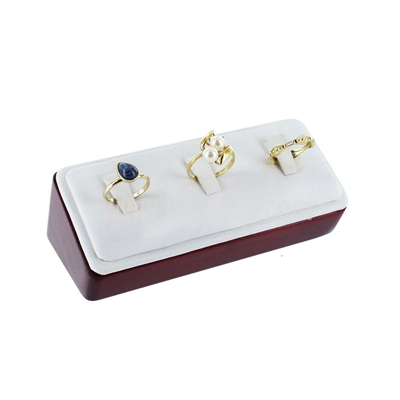R-42(RW) Wooden 3-Clip Ring Wedge Stand with White Leatherette and Rosewood Finish