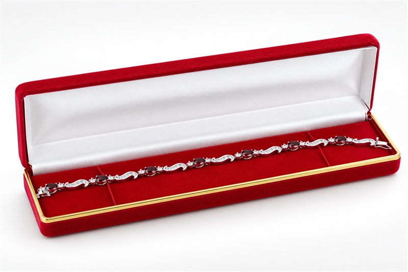 SB5-RD Red Velvet Bracelet Jewelry Box with Gold Trim