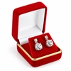 Red Velvet Metal Earring Box with Gold Trim and White Satin Interior