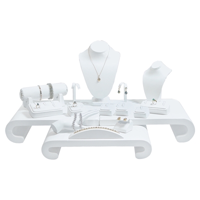 SET19L (AW) White Faux Leather Combination Jewelry Display Set