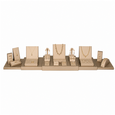 24-Piece Champagne Gold Faux Leather Jewelry Display Set with Luna Bronze Base
