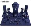 SET93-D83 27 Piece Navy Blue Suede Jewelry Display Showcase Set