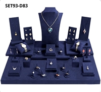 SET93-D83 27 Piece Navy Blue Suede Jewelry Display Showcase Set