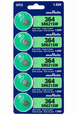 Murata 364 SR621SW Silver Oxide Watch Battery 1.55V Mercury Free