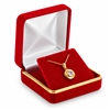 SP9-RD Red Velvet Metal Pendant and Earring Box with Gold Trim and White Satin Interior