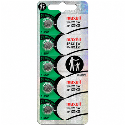 Maxell 364 SR621SW Silver Oxide Watch Battery 1.55V 5 Pack Mercury Free