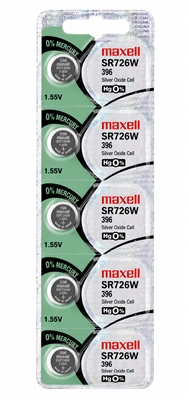 Maxell SR726W 396 28mAh 1.55V Silver Oxide Button Cell Battery