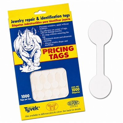 White Tyvek adhesive tear-proof jewelry tags for rings and accessories