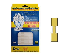 Gold Tyvek rectangular jewelry pricing tags pack of 1000 tear-proof adhesive labels