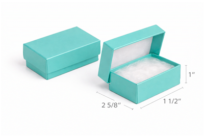 teal blue cotton filled jewelry box for rings and earrings packaging