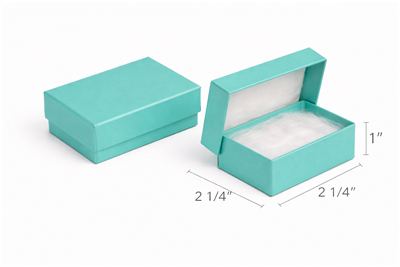 teal blue cotton filled jewelry box for rings and earrings packaging