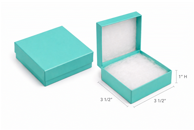 teal blue cotton filled jewelry box 3 1/2 x 3 1/2 x 1 for rings and earrings