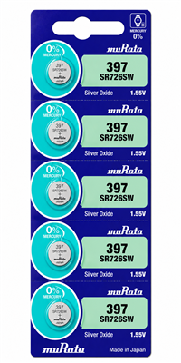 Murata 397 SR726SW Silver Oxide Watch Battery 5 Pack